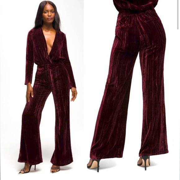 GOOD AMERICAN $159 Crinkle Velvet PANTS Size 1 = Small High Waist Wide Leg Port - Picture 6 of 13